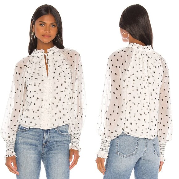 Tularosa White Black Polka Dot Andora Blouse - Picture 2 of 11